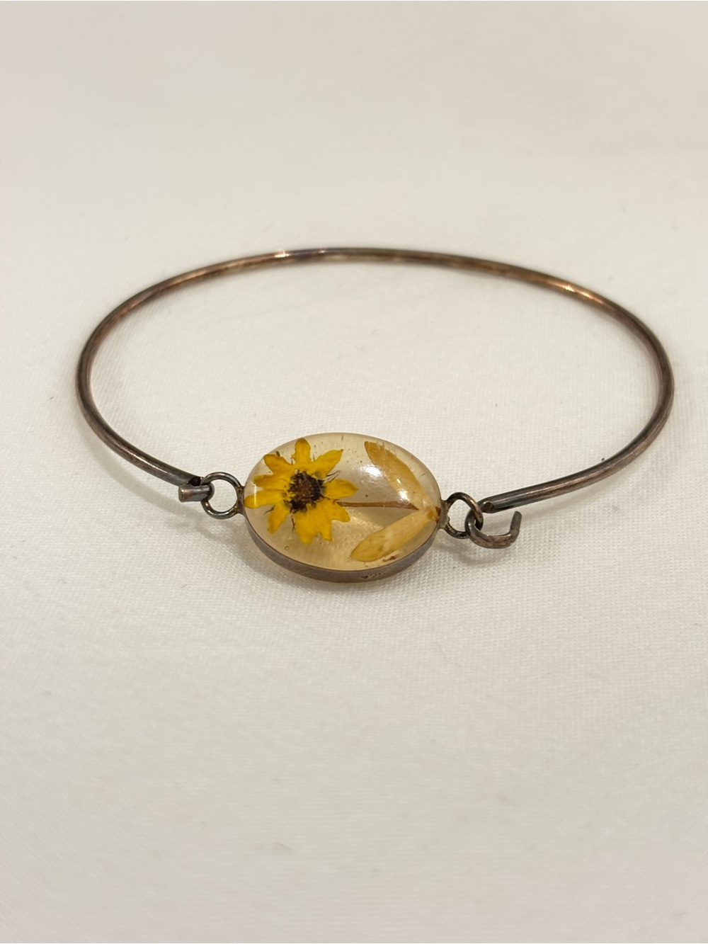 Sterling Daisy Accent Bangle Bracelet - Yellow